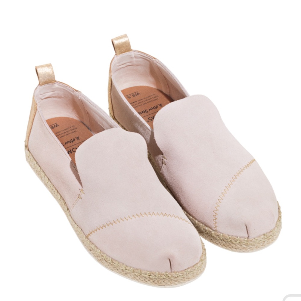 TOMS x & Other Stories Blush Suede Gold Metallic Deconstructed Alpargata